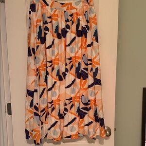 Skies Are Blue Orange, Navy & Cream Abstract Midi Skirt